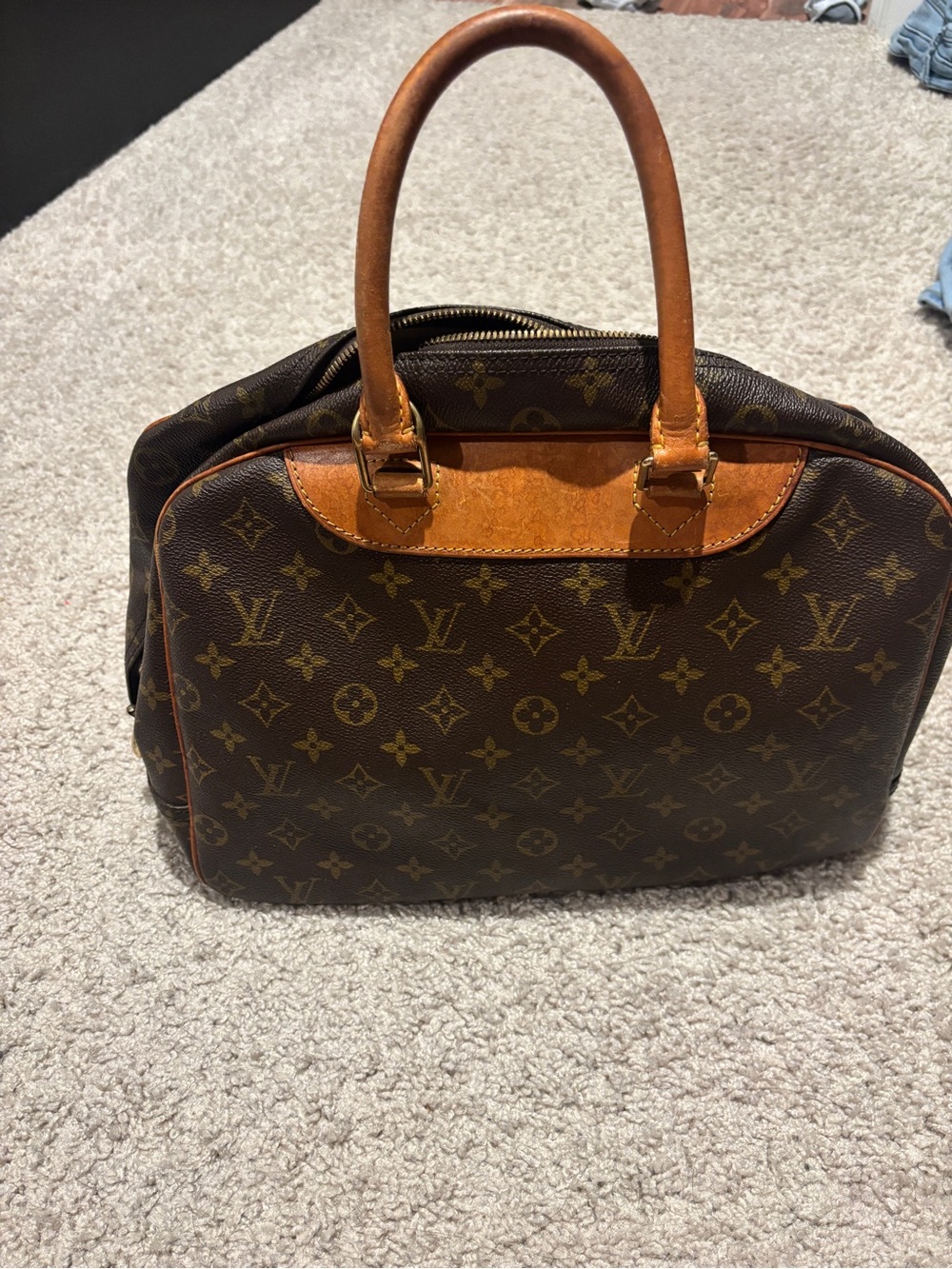 Louis Vuitton Brown Monogram Satchel with Tan Leather Handles